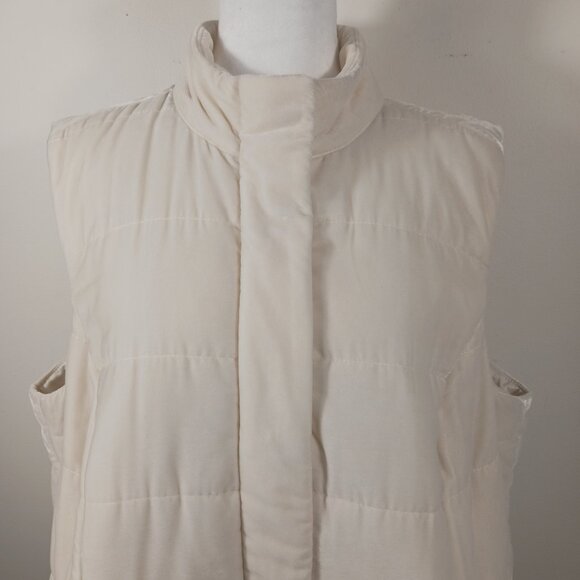 J. Jill, 2X Cream Colored Velvety Velour Puffer Vest, Zip & Snap Front, Pockets - Picture 6 of 14